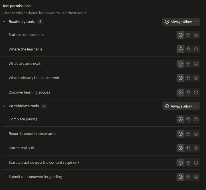 Eli's tool permissions in Claude with both groups set to Always allow